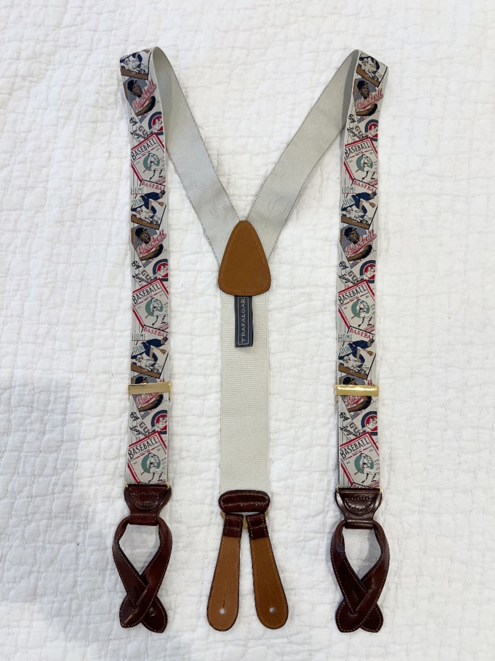 Trafalgar Suspenders Baseball Mens Silk Leather Braces Limited Edition Novelty